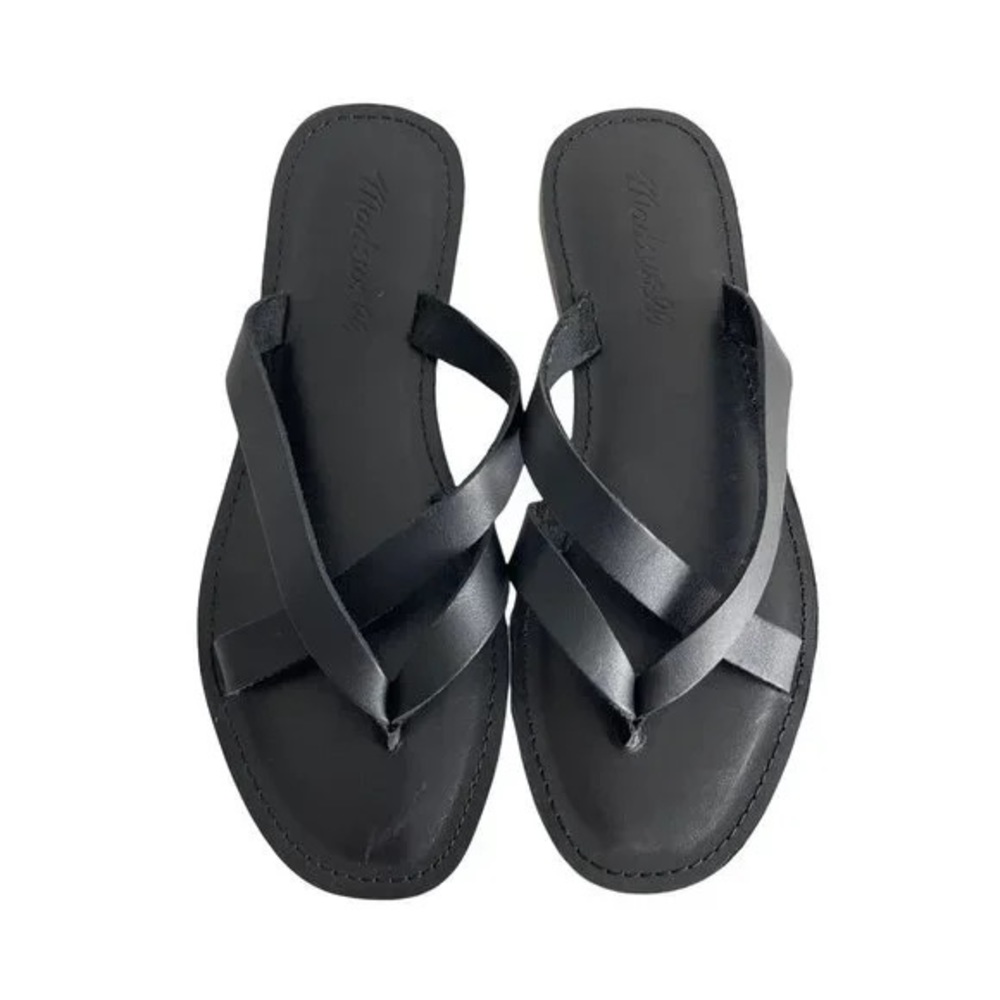 Madewell Black Leather Strappy Flip Flop Sandals